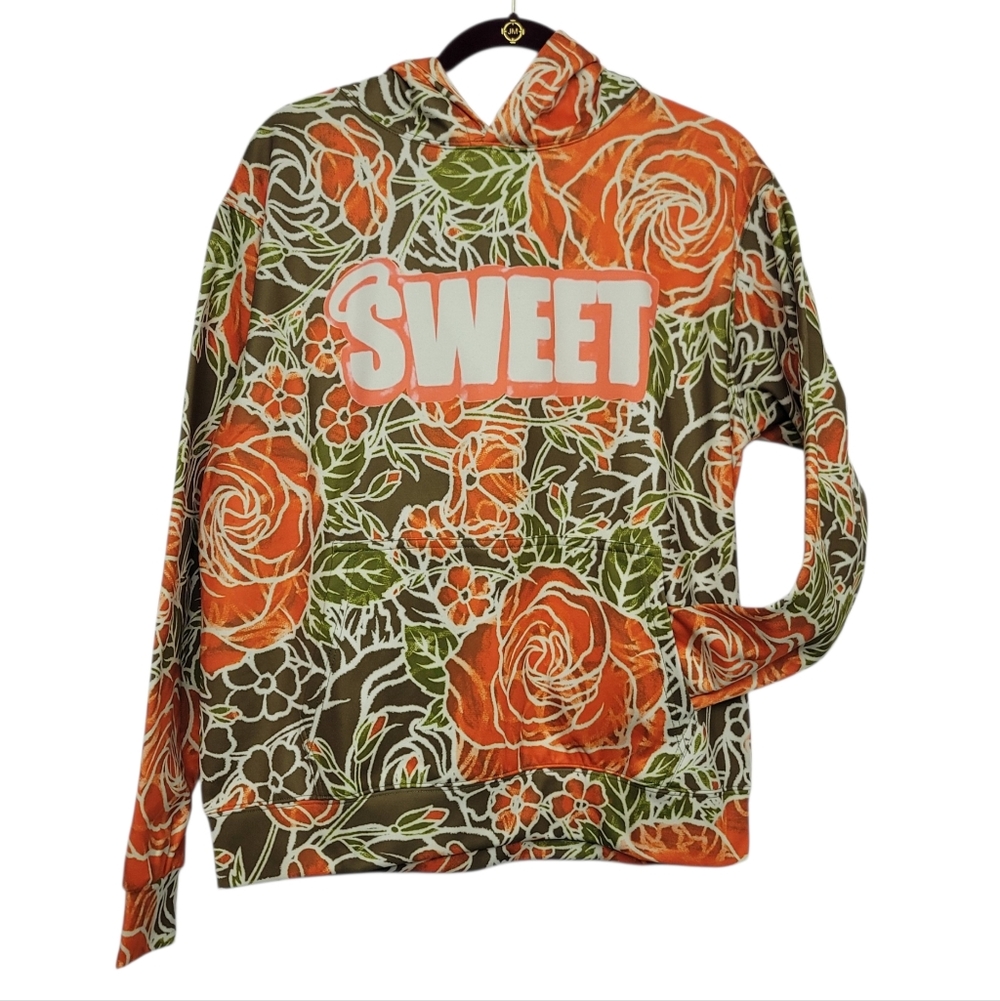 Sweet Enemy Rose Orange and Green Hoodie NWT